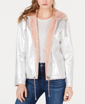 guess reversible jacket with faux fur