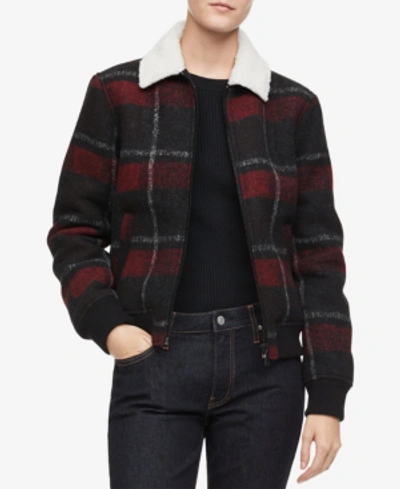 Shop Calvin Klein Jeans Est.1978 Plaid Jacket In Tango Red