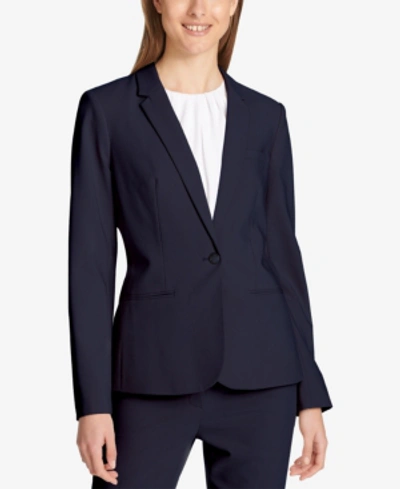 Shop Calvin Klein Petite One-button Blazer In Navy