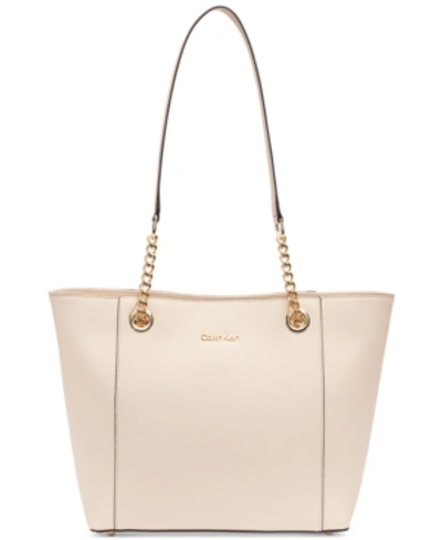 Calvin Klein Hayden Saffiano Leather Large Tote In Light Sand/gold |  ModeSens