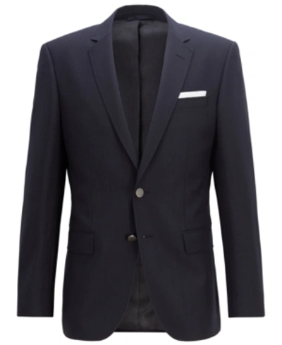 Shop Hugo Boss Boss Men's Slim-fit Patterned Virgin Wool Jacket In Open Blue