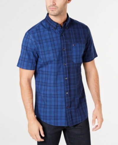 Shop Tommy Hilfiger Men's Liam Classic-fit Pieced Plaid Shirt, Created For Macy's In Peacoat