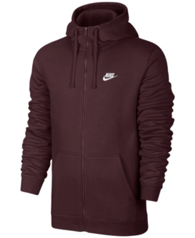 Shop Nike Men's Fleece Zip Hoodie In Burgundy Crush