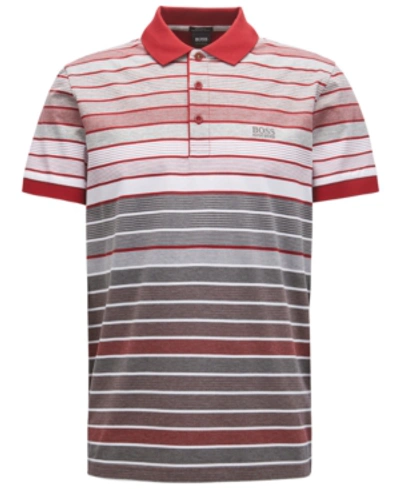 Shop Hugo Boss Boss Men's Regular/classic-fit Striped Cotton Polo In Medium Grey