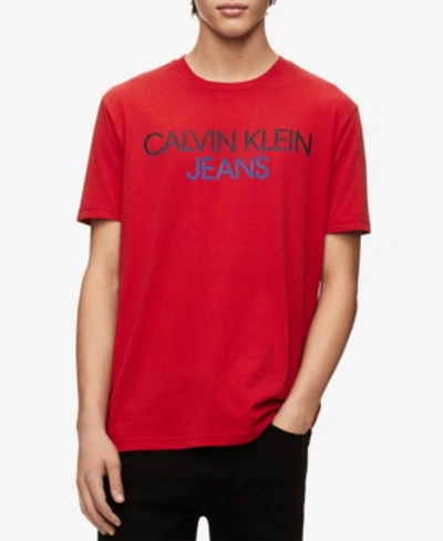 Shop Calvin Klein Jeans Est.1978 Men's Logo Print T-shirt In Tango Red