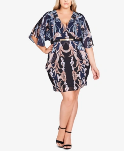 Shop City Chic Trendy Plus Size Belted Drape Dress In Luxe Deco