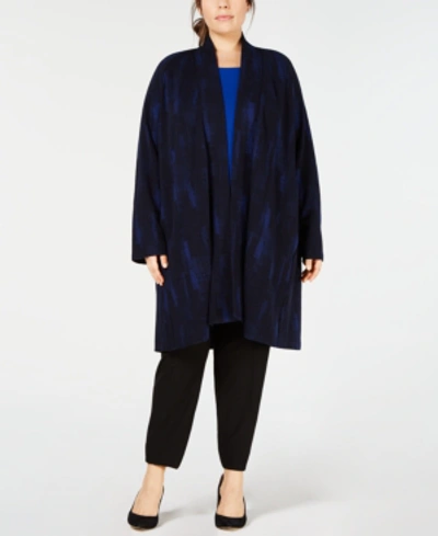Shop Eileen Fisher Plus Size Open-front Printed Kimono Jacket In Midnight