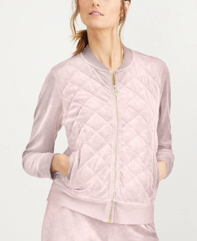 Shop Calvin Klein Quilted Velour Bomber Jacket In Blush