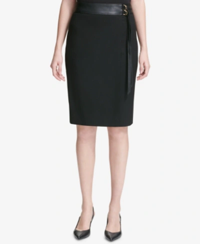 Shop Calvin Klein Faux-leather Belted Pencil Skirt In Black