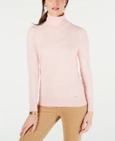 Tommy Hilfiger Cotton Button-trim Turtleneck Sweater, Created For Macy's In  Ballerina Pink | ModeSens