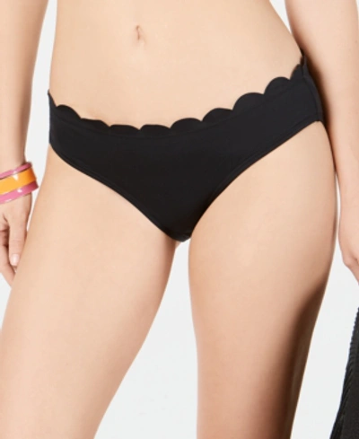 Shop Kate Spade New York Scalloped Hipster Bikini Bottoms Women's Swimsuit In Black