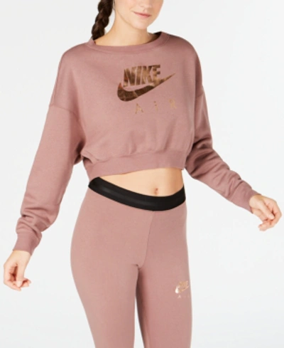 Shop Nike Sportswear Metallic-logo Cropped Sweatshirt In Smokey Mauve