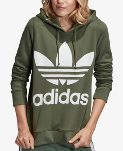 Shop Adidas Originals Adicolor Cotton Trefoil Hoodie In Olive Green