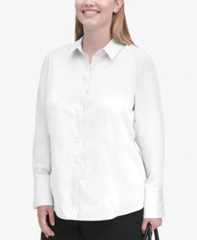 Shop Calvin Klein Plus Size Cotton Collared Shirt In White