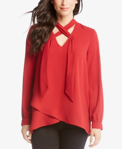 Shop Karen Kane Crisscross-neck Tulip-hem Top In Red
