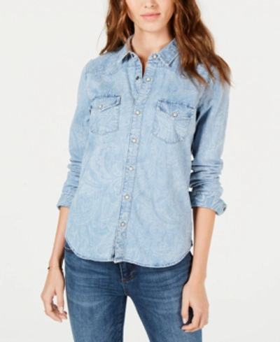 Shop Lucky Brand Cotton Printed Western Denim Shirt In Buckman (paisley)