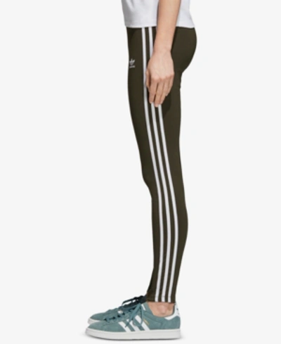 Shop Adidas Originals Adicolor Three-stripe Leggings In Night Cargo Green