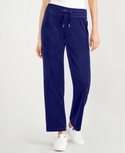 Shop Calvin Klein Velour Drawstring Pants In Navy