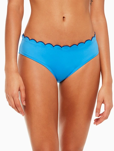 Shop Kate Spade Fort Tilden Contrast Scalloped Hipster Bikini Bottom In Riviera Blue