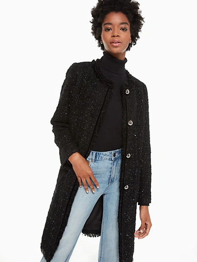 Shop Kate Spade Sparkle Tweed Coat In Black