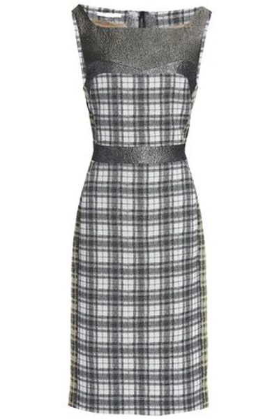 Shop Antonio Berardi Metallic Woven-paneled Checked Jacquard Dress In Gray