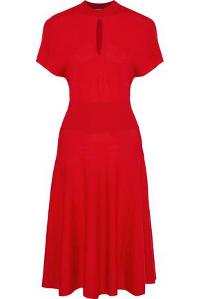 Shop Lanvin Woman Flared Cutout Stretch-wool Dress Red