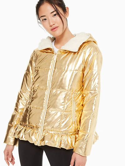 Shop Kate Spade Metallic Puffer Jacket In Gold