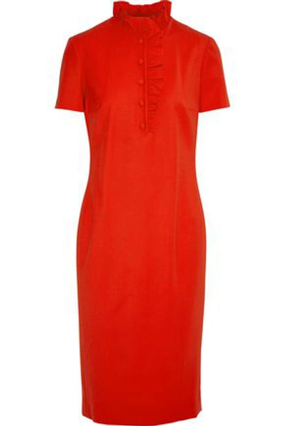 Shop Lanvin Woman Ruffle-trimmed Stretch-wool Twill Dress Red