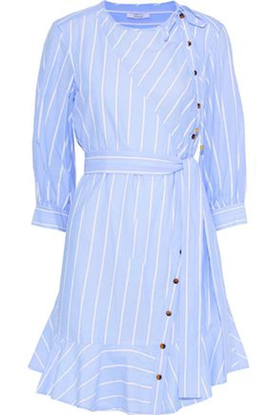 Shop Derek Lam 10 Crosby Woman Terry-trimmed Striped Cotton-blend Mini Dress Light Blue