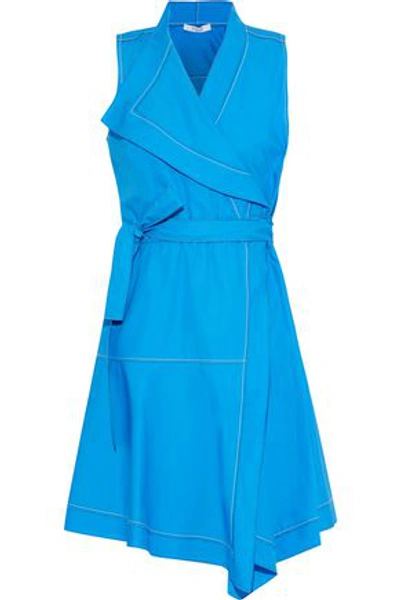Shop Derek Lam 10 Crosby Woman Cotton-poplin Mini Wrap Dress Azure