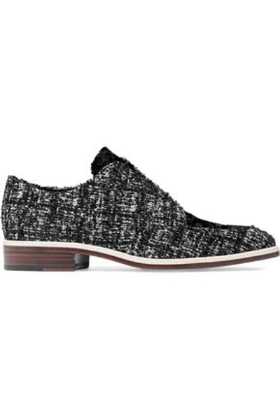 Shop Lanvin Faux Fur-paneled Tweed Brogues In Black