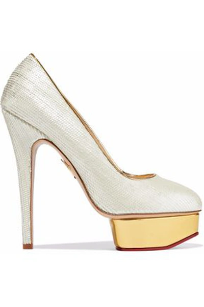 Shop Charlotte Olympia Woman Dolly Scalloped Leather Platform Pumps Ivory