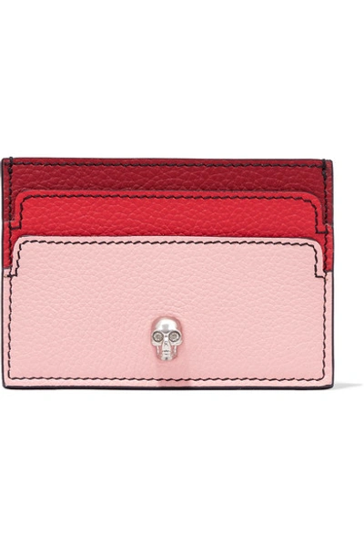 Shop Alexander Mcqueen Embellished Textured-leather Cardholder In Pink