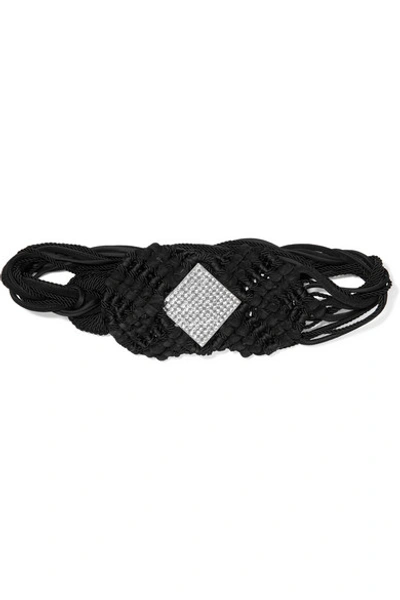 Shop Saint Laurent Crystal-embellished Braided Suede And Cord Belt In Black