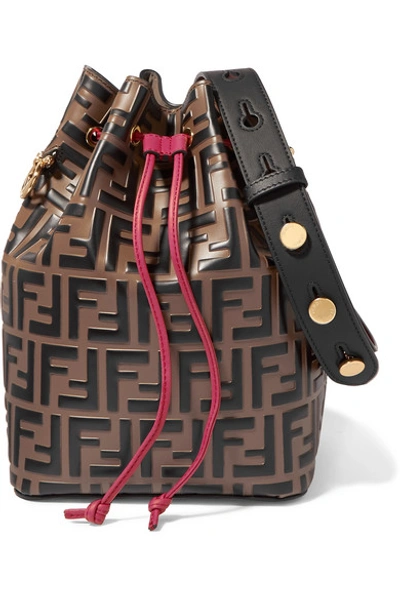 Shop Fendi Mon Trésor Embossed Leather Bucket Bag In Brown