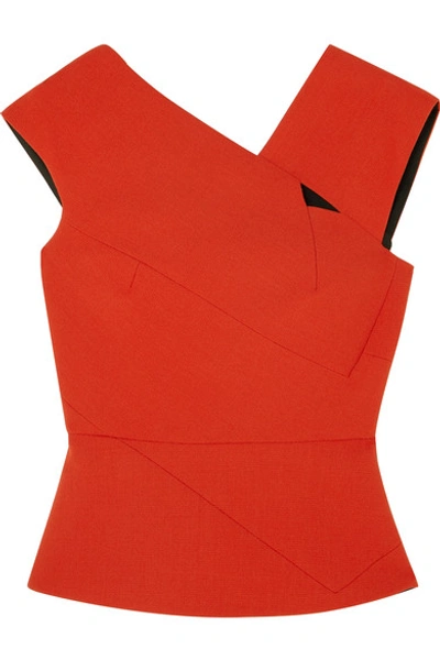 Shop Roland Mouret Florence Cutout Wool-crepe Top In Orange