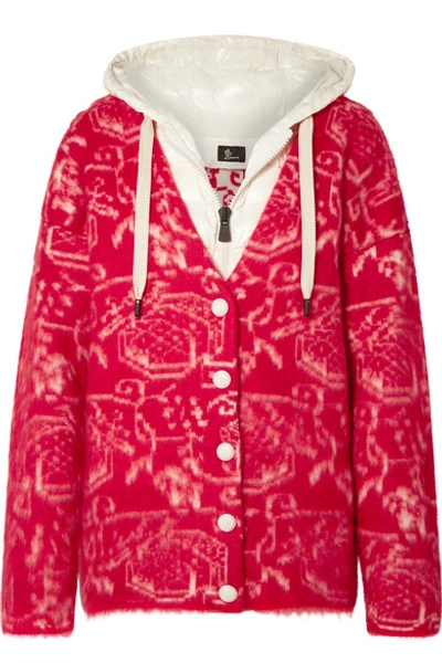 Shop Moncler Genius 3 Moncler Grenoble Hooded Wool-blend Fleece-jacquard And Quilted Shell Cardigan In Red
