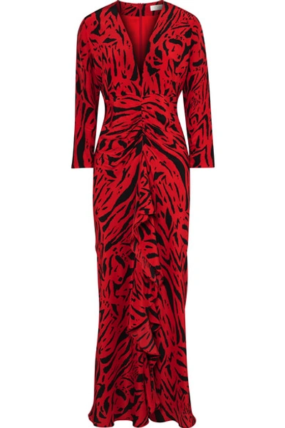 Shop Rixo London Adriana Animal-print Silk Maxi Dress In Red