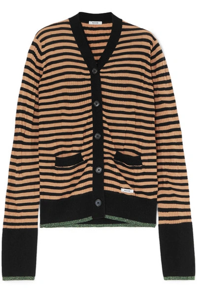 Shop Blouse Crush Striped Wool-blend Cardigan In Camel