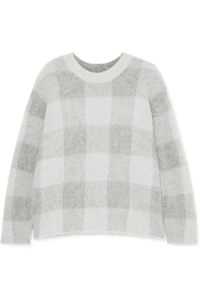 Shop Vince Checked Knitted Sweater In Gray