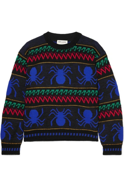 Shop Saint Laurent Intarsia Wool Sweater In Black