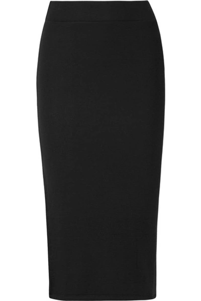 Shop Atm Anthony Thomas Melillo Ribbed Stretch-micro Modal Midi Skirt In Black