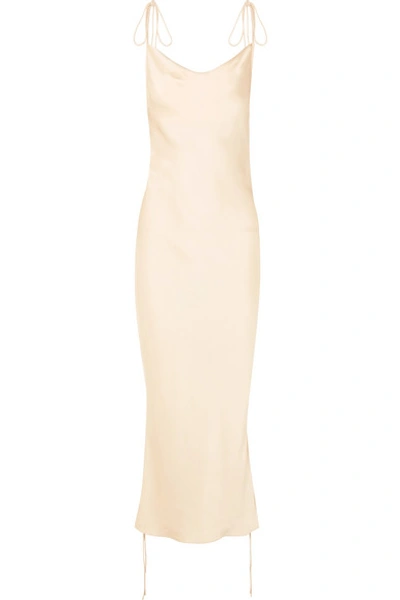 Shop Orseund Iris Ruched Satin Dress In Cream