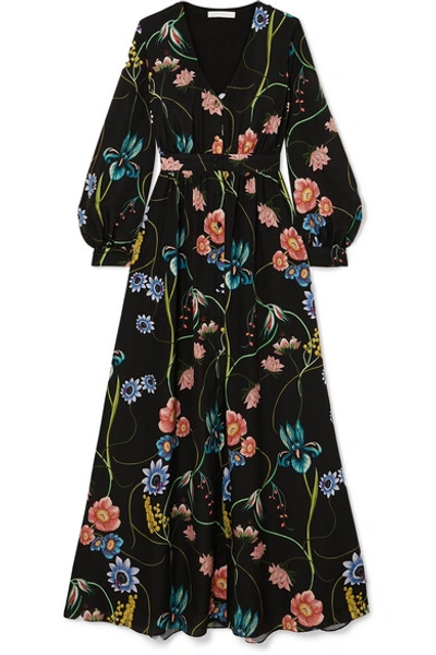 Shop Borgo De Nor Francesca Floral-print Crepe De Chine Maxi Dress In Black