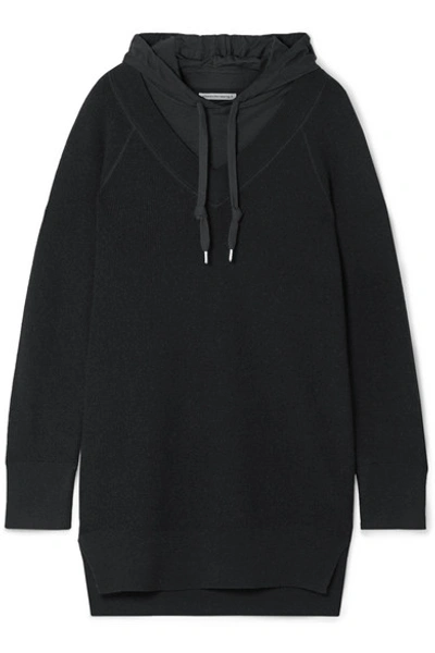 Shop Alexander Wang T Hooded Layered Wool And Cotton-blend Jersey Mini Dress In Black