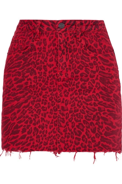 Shop Current Elliott The Five Pocket Leopard-print Denim Mini Skirt In Red