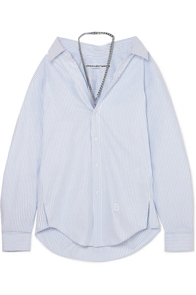 Shop Alexander Wang Chain-embellished Striped Cotton-poplin Shirt In Light Blue