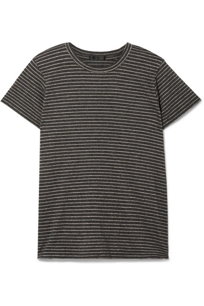 Shop Atm Anthony Thomas Melillo Schoolboy Metallic Striped Stretch-jersey T-shirt In Light Gray