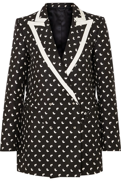 Shop Blazé Milano Everyday Double-breasted Faille-trimmed Printed Silk Blazer In Black