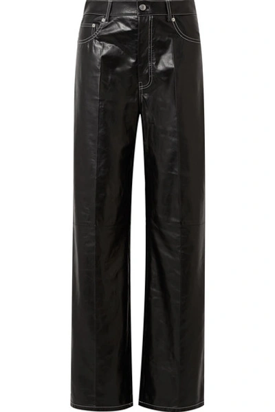 Shop Helmut Lang Leather Wide-leg Pants In Black